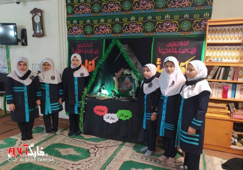 عزاداری دانش آموزان دبستان دخترانه رستگاران جزیره خارگ به یاد سردار دلها + تصویر